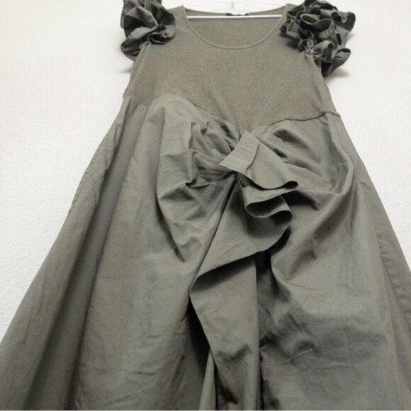 Ulla Johnson Isabella Ruffle Dress XL Military Melange Draped Midi Green - Picture 9 of 13